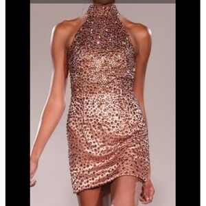 Sherri Hill 11284 Fully Stoned Cocktail dress Bronze Women SZ 6 glam event dress